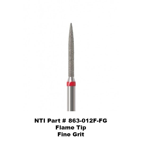 NTI Kerr 863-012F-FG Fine Grit Flame Tip Diamond Burs 5 Pk