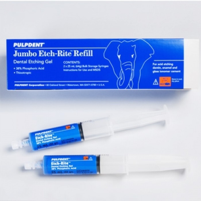 Pulpdent Dental Etch Rite Blue Etch Gel Bulk Refill 2X25mL Syringes ET-50R