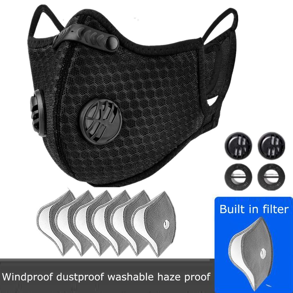Reusable Cycling Sports Face Mask Breathing Valves With Active Carbon Filter US