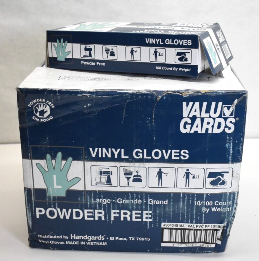 1000 Count Case Valu Gards Vinyl Gloves General Purpose Powder Free Gloves L