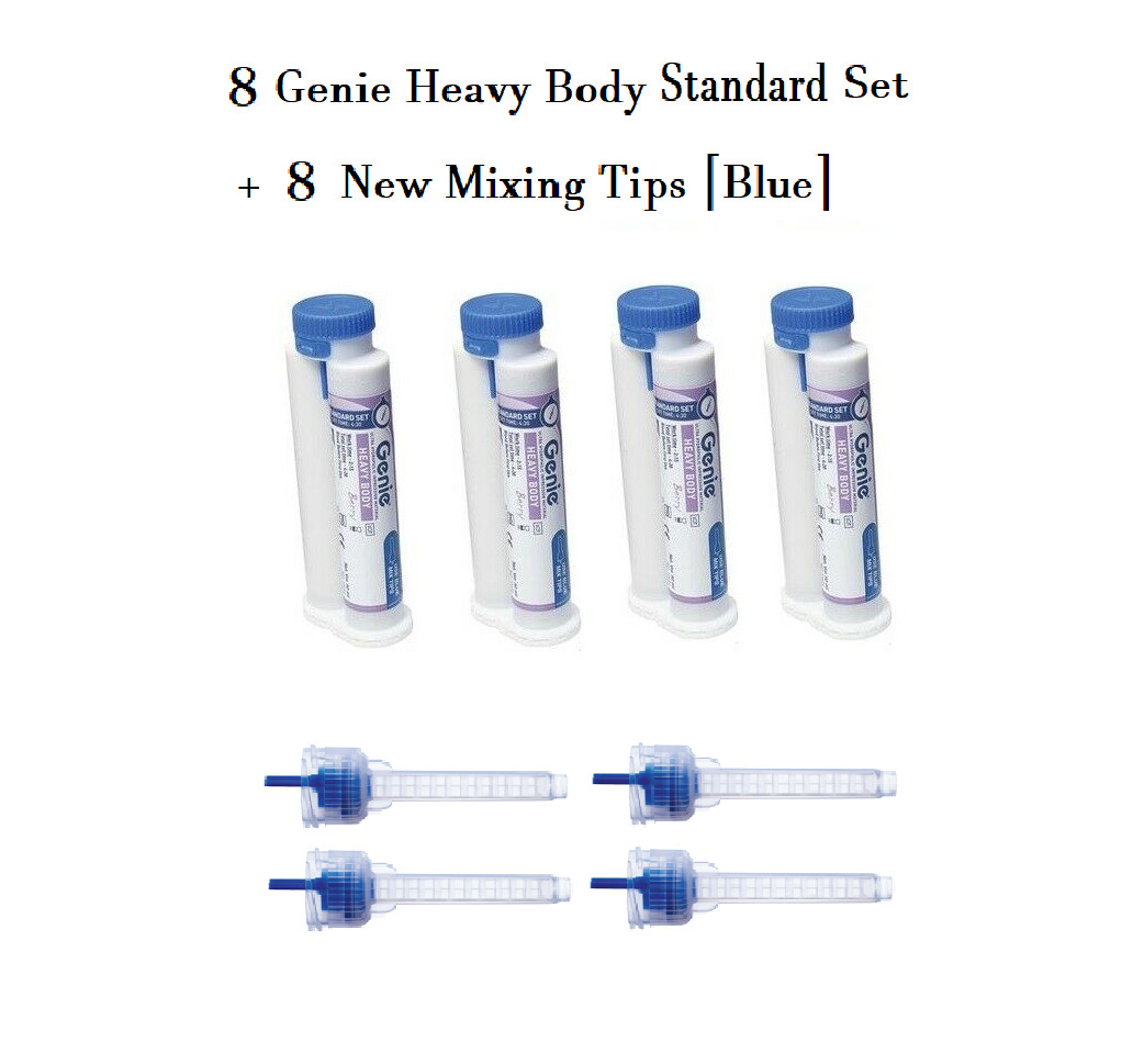 8x Genie Impression Material Cartridge 50ml Heavy Body Std Set + 8 Mixing Tips