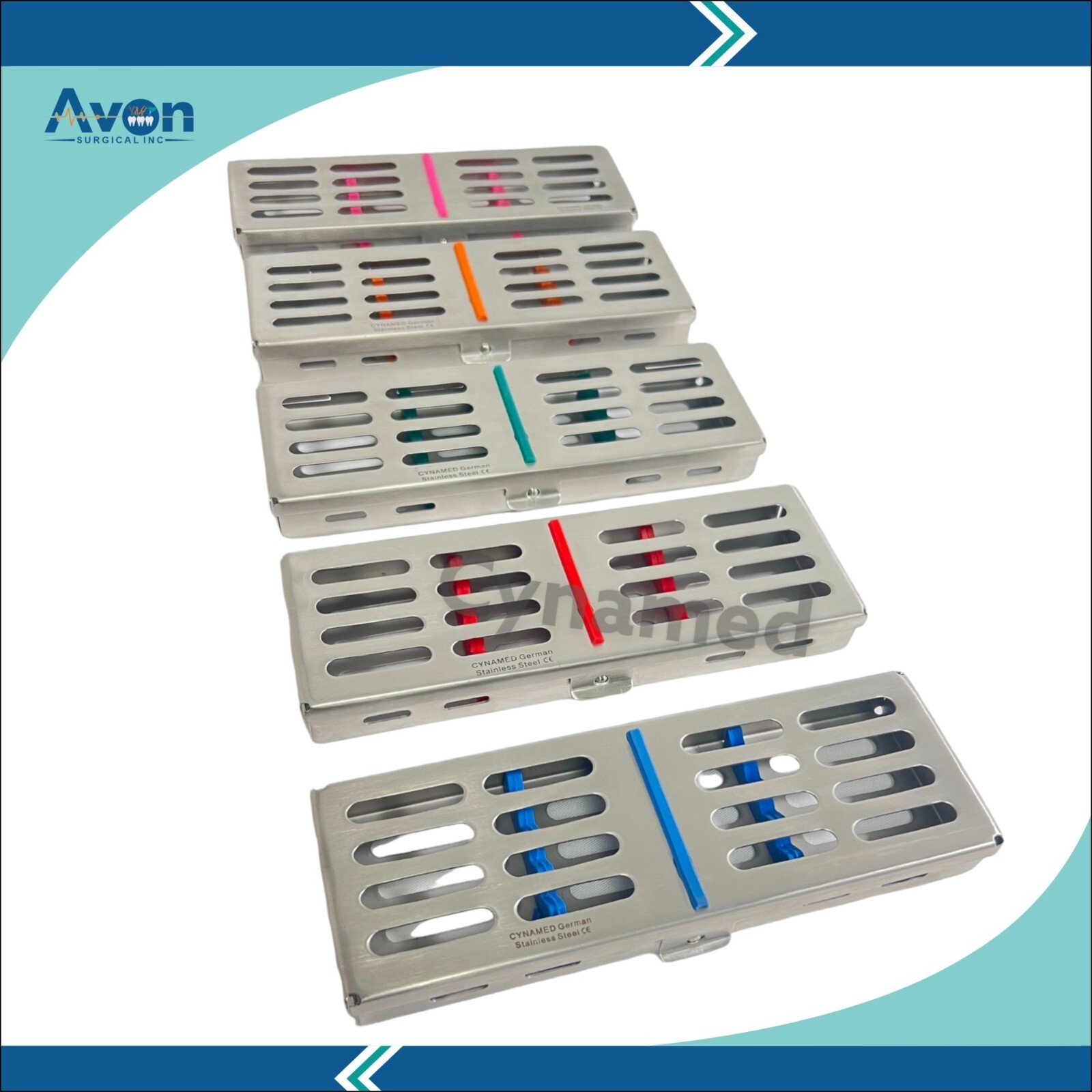 Set of 2 -Autoclave Cassette Boxes with Silicone Inserts 7″x2.5″x0.75″ Stainless