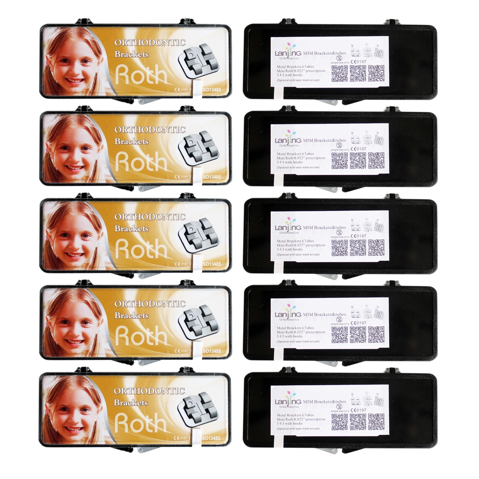 10Sets Dental MIM Orthodontic Brackets Buccal Tubes Mini Roth 022 345 Hooks 6-6