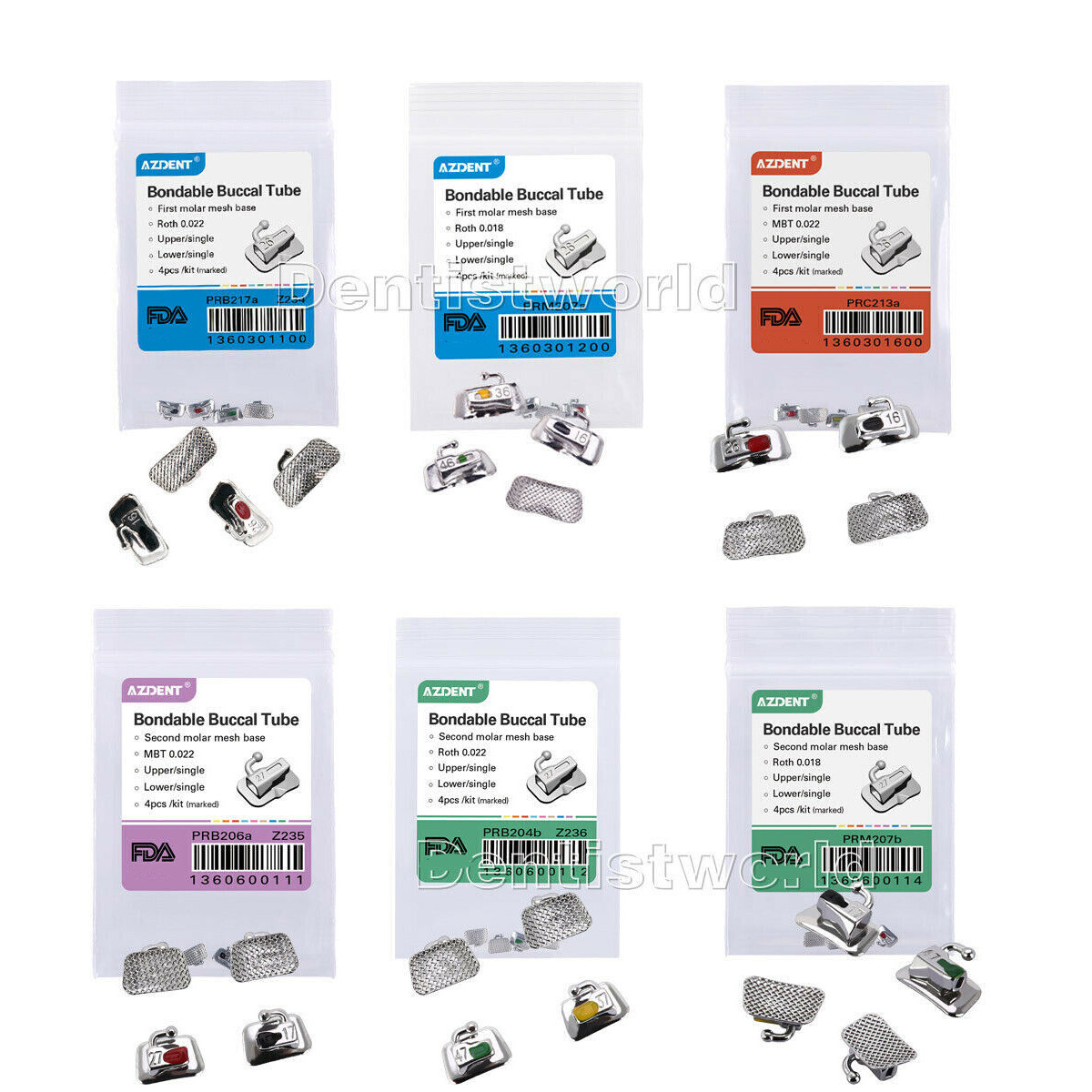 AZDENT Dental Ortho Single Bondable Buccal Tubes 1st/2nd Molar Roth/MBT 022
