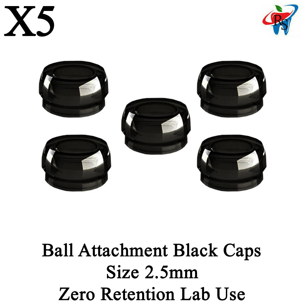 5x Dental Black Zero Retention Ø2.5mm Silicon Cap Ball Attachment Lab Use