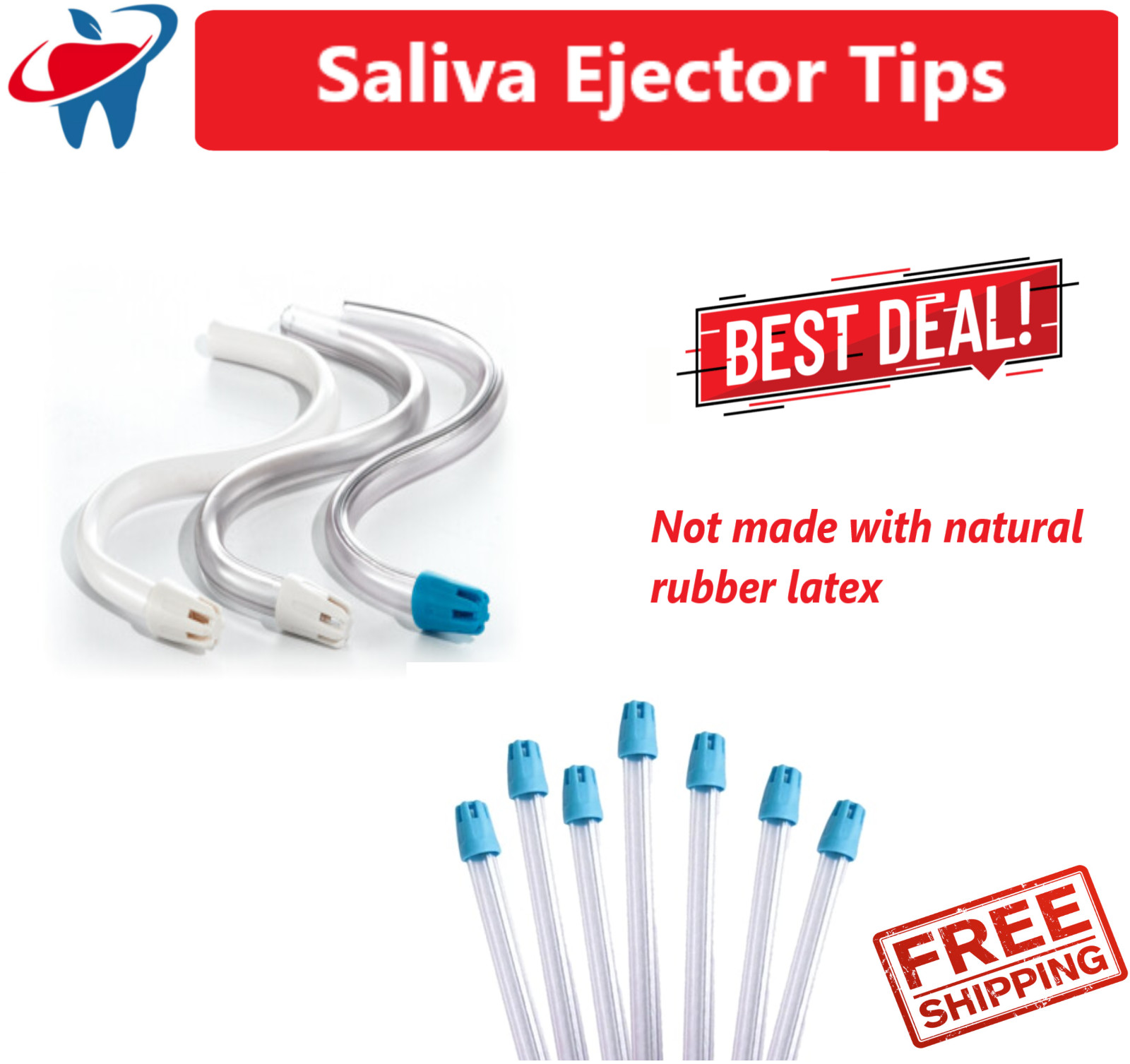 400 (4 Bags) CLEAR/BLUE Dental Saliva Ejectors Ejector Disposable Suction Tips