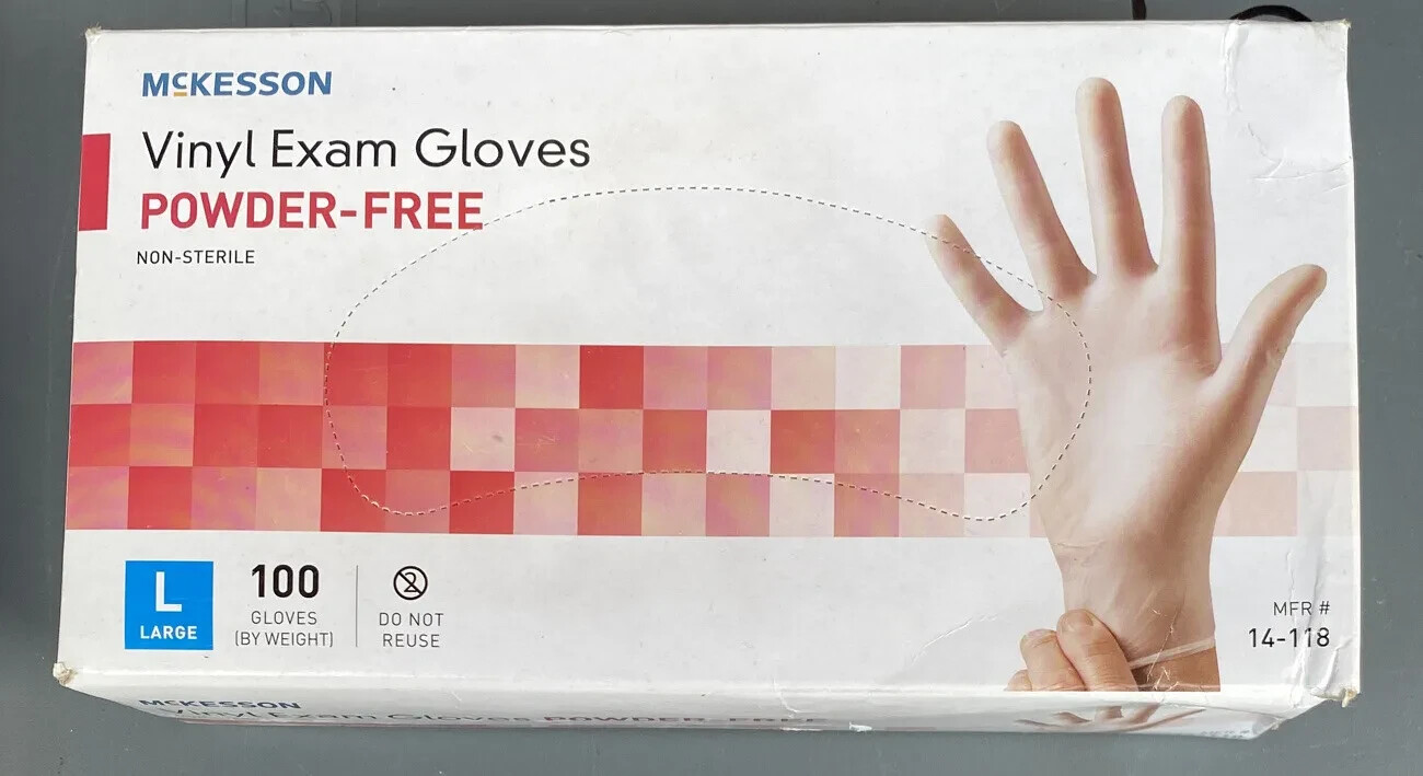 McKesson, 14-118, LARGE, Vinyl Exam Gloves Powder Free. 100 Gloves