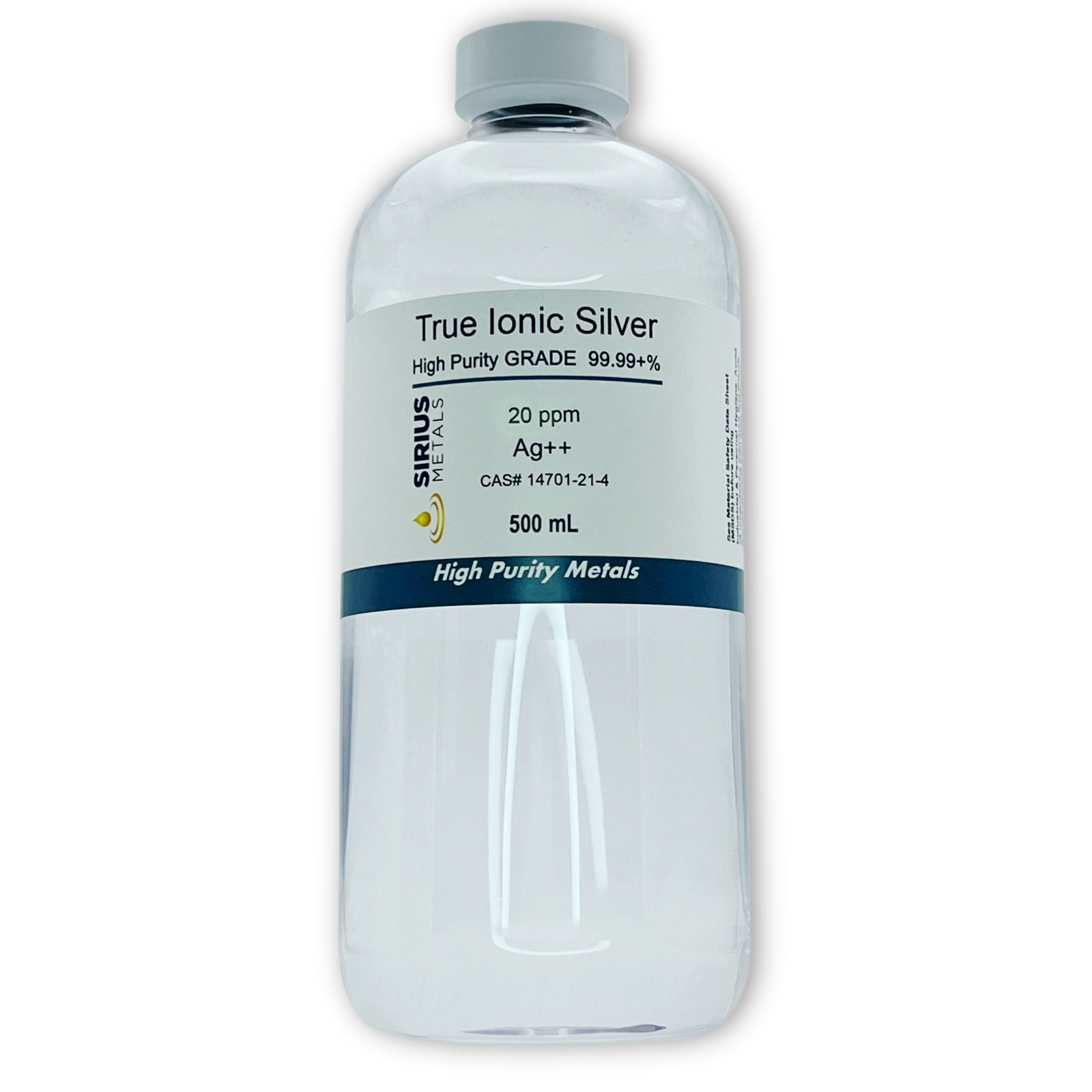 True Free Silver Ions (Ag++): 20 ppm, 99.99+% Purity – 500 mL in Plastic