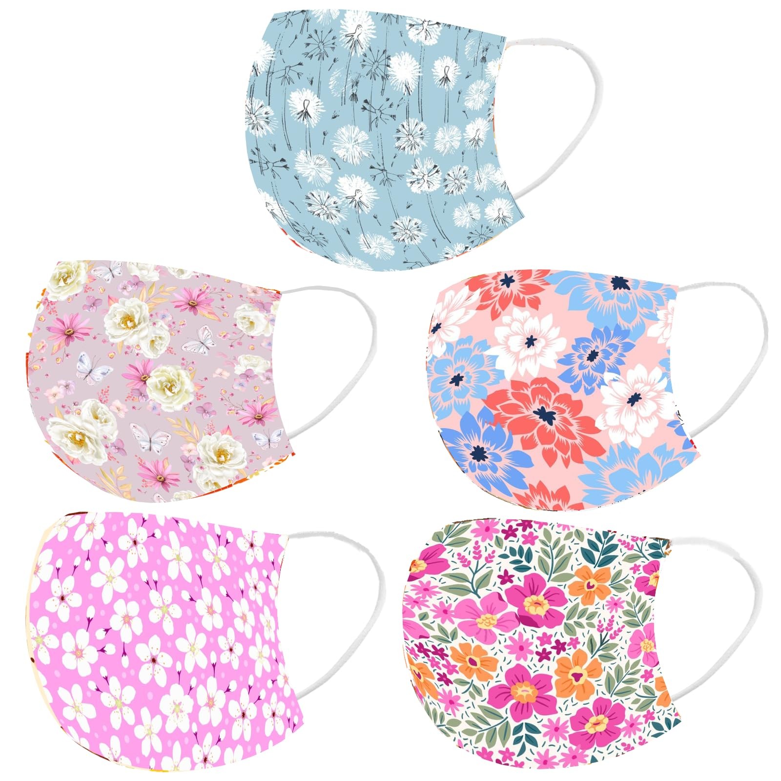 Spring Floral Flower Disposable Face Cover with Designs for Adults,3-Ply Prin…