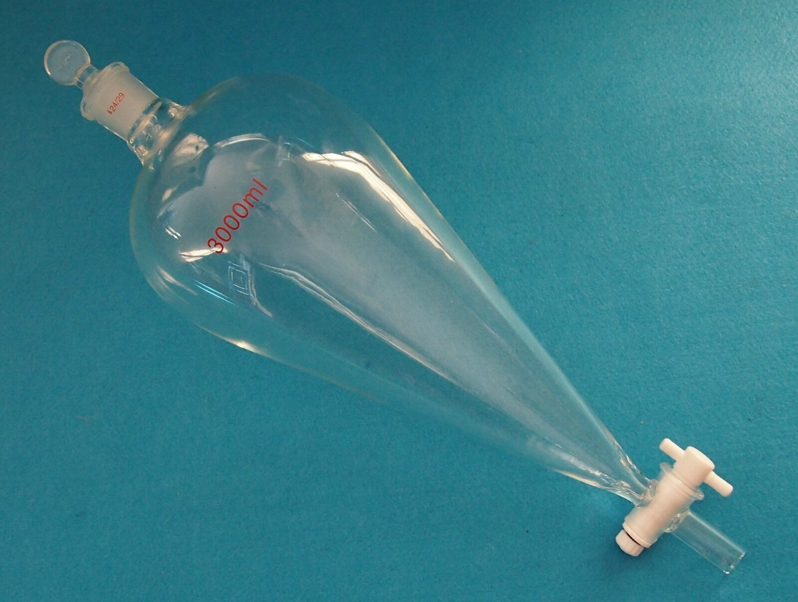 2500ml 24/29 Glass Pear Shape Separatory Funnel PTFE Stopcock Drop Tube