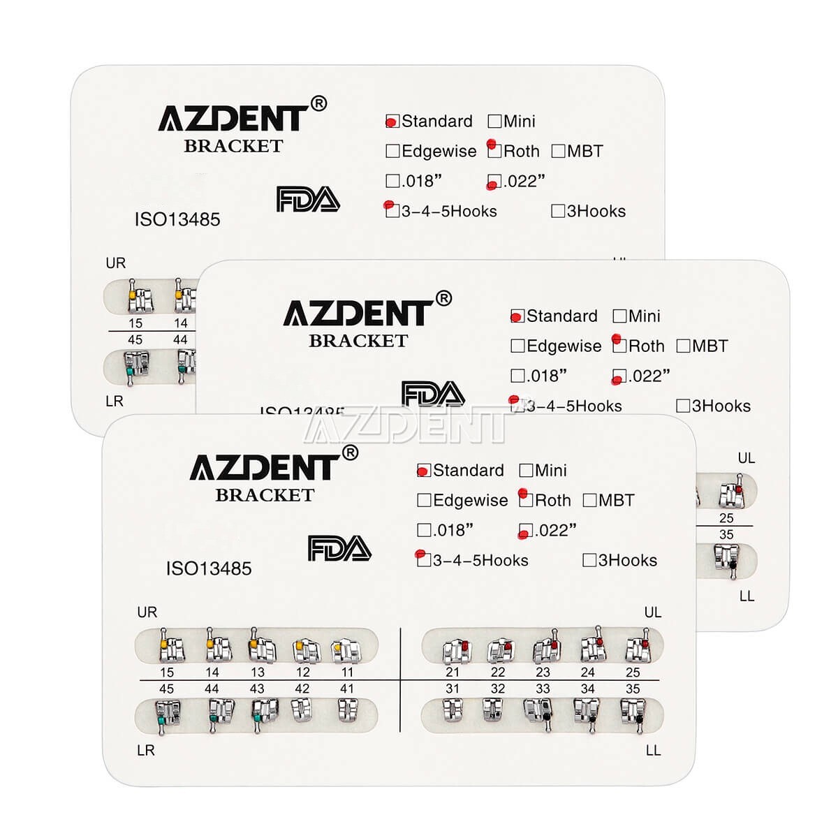 10 Packs Dental Ortho Metal Bracket Standard Roth Slot 022″ Hooks 3-4-5 AZDENT