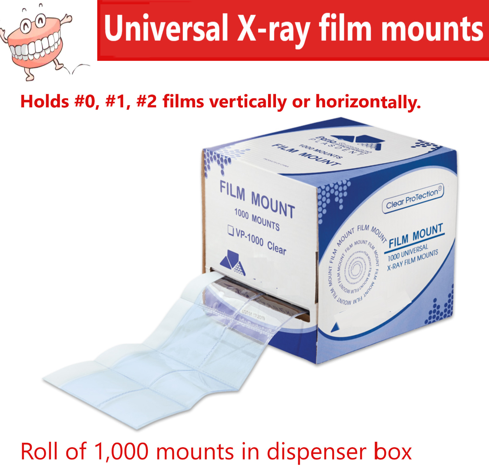 Dental Universal Film Mounts Clear Pocket Plastic with White Space (1000pcs/box)
