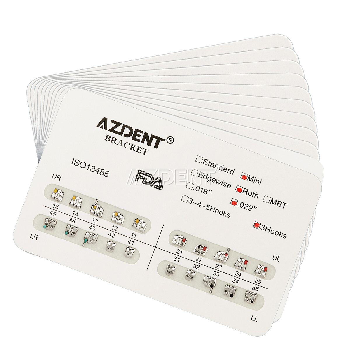 10 Packs Brackets Metálicos de Ortodoncia Dental Mini Roth .022 Ganchos 3 AZDENT