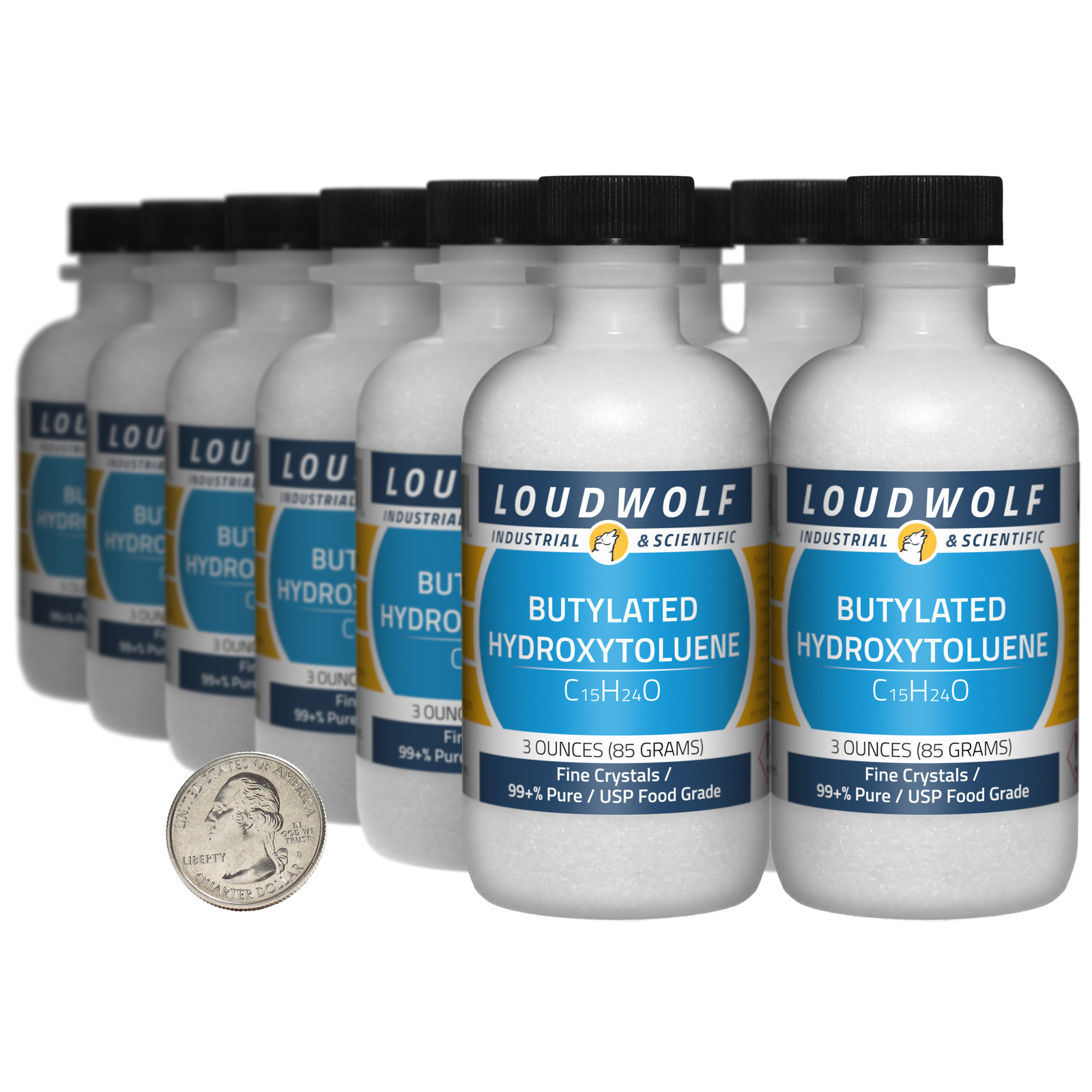 Butylated Hydroxytoluene / 2.3 Lbs / 12 Bottles / 99+% USP Food Grade