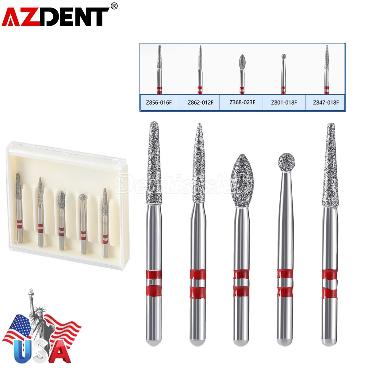 AZDENT Dental Diamond Zirconia Burs Friction Grip 1.6mm for High Speed Handpiece