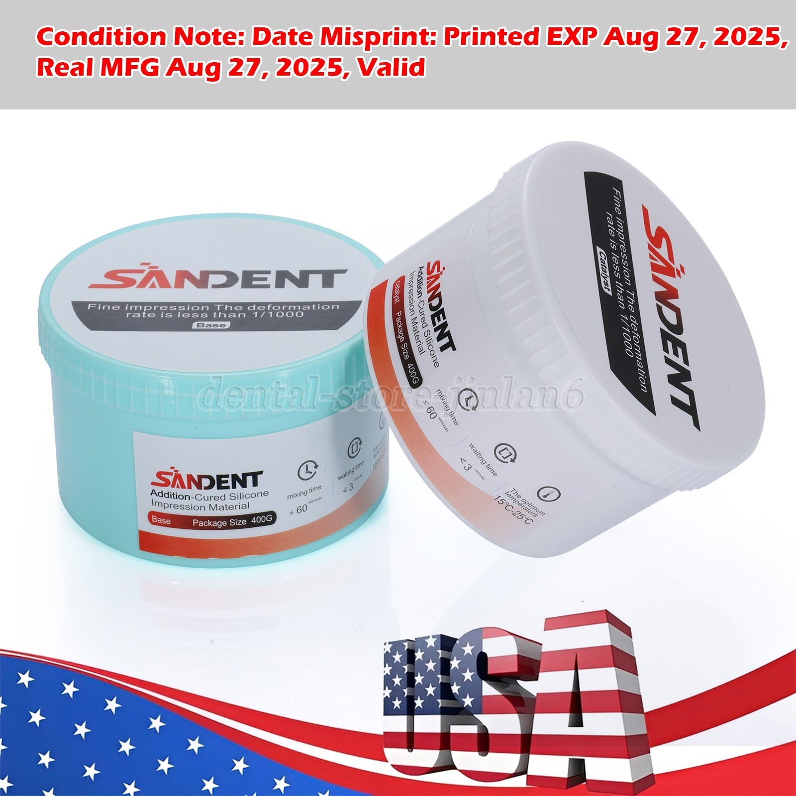 2*Dental Putty PVS VPS Impression Material Base Fast Set 400g Base+400g Catalyst