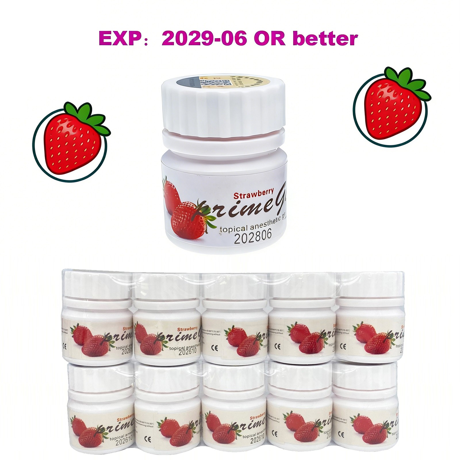 10X Dental Topical Anesthetic Gel 20% Benzocaine 1oz Jar Strawberry