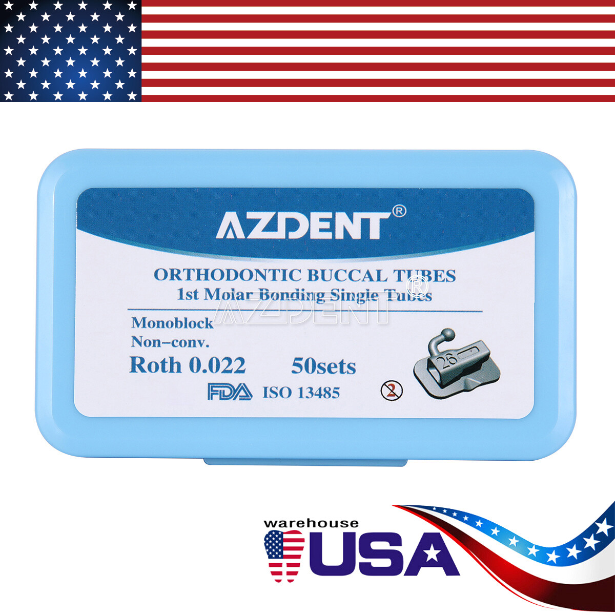 50Sets AZDENT Dental Orthodontic Buccal Tube Roth 022 1st Molar Bondable