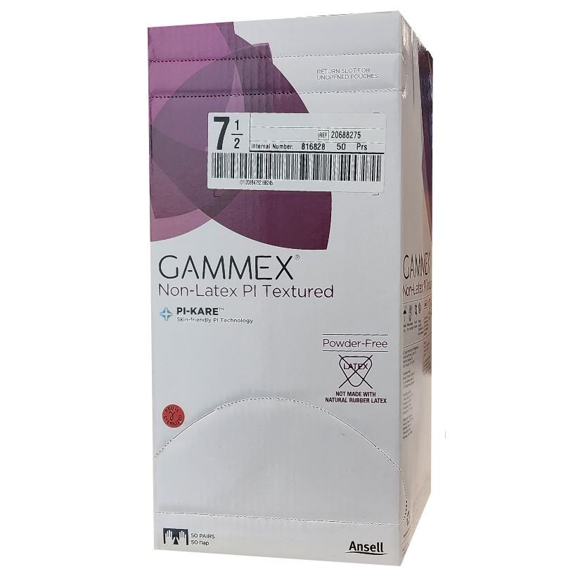 *50-Pair* Ansell Gammex Non-Latex PI Textured PF PI-KARE Size-7.5 Glove 20688275