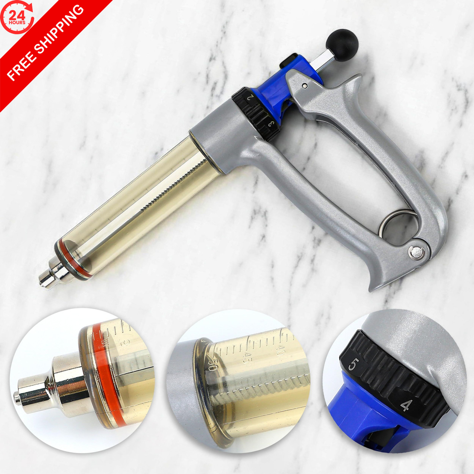 50ML Semi Adjustable Continuous Repeating Syringe Auto Injector – Silver