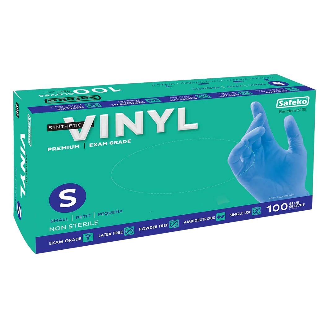Safeko Synthetic Vinyl Exam Gloves Powder-Free Latex-Free Blue 100ct Box