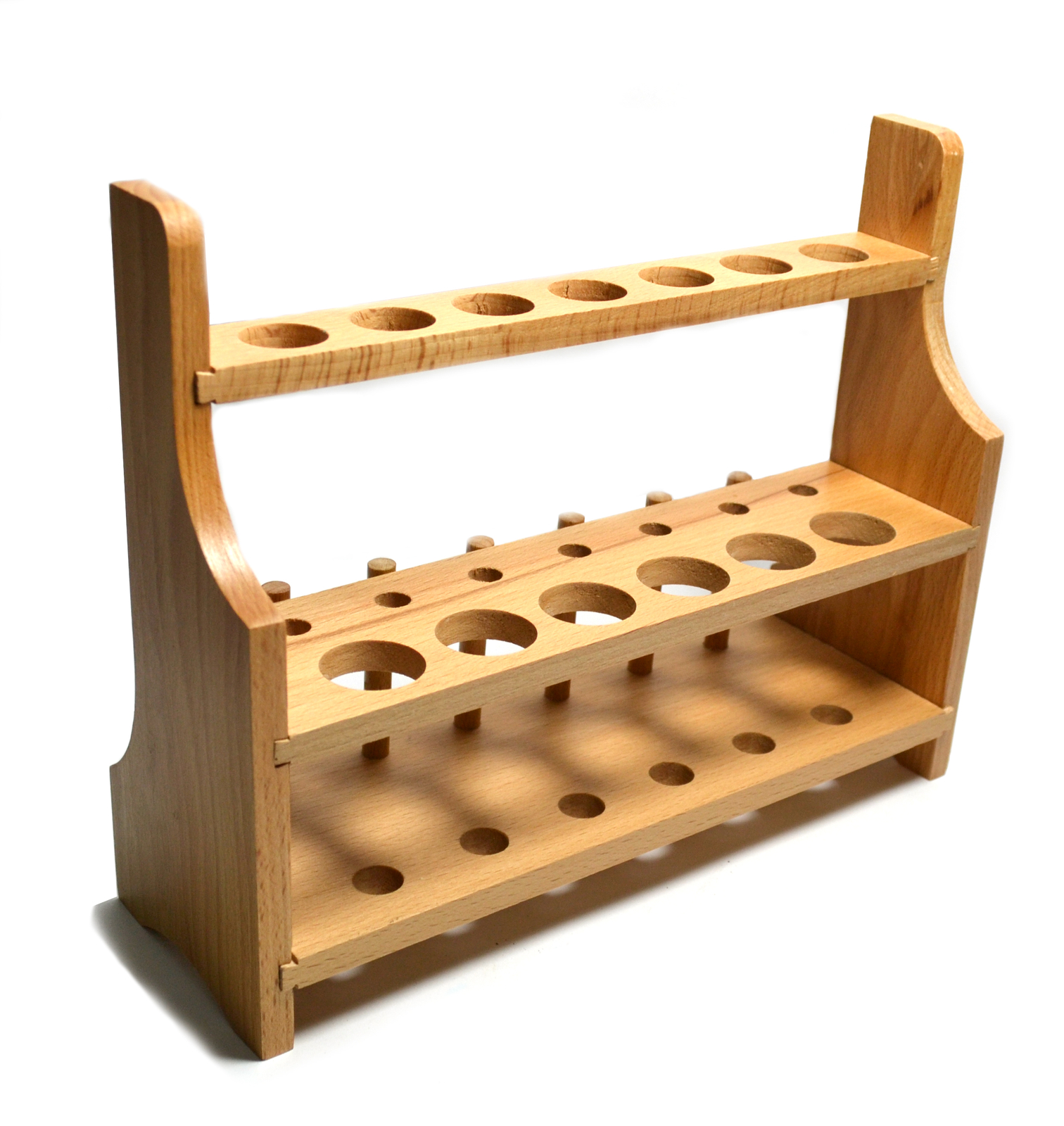 Eisco Laboratory Wood Test Tube Rack, 13 Hole, 6 Pin – 2 Shelves, 20mm Hole Size