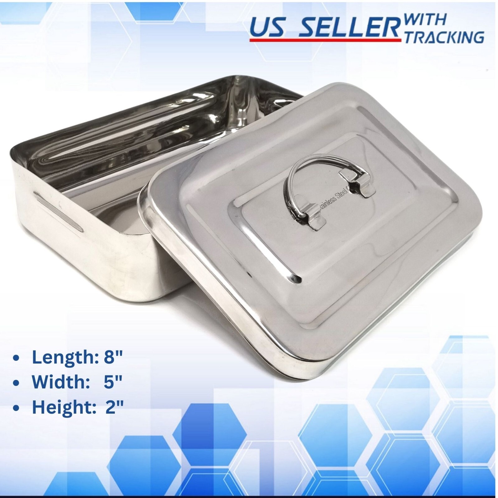 Stainless Steel Medical Dental Cotton Box Alcohol Disinfection Container 8″x5″x2