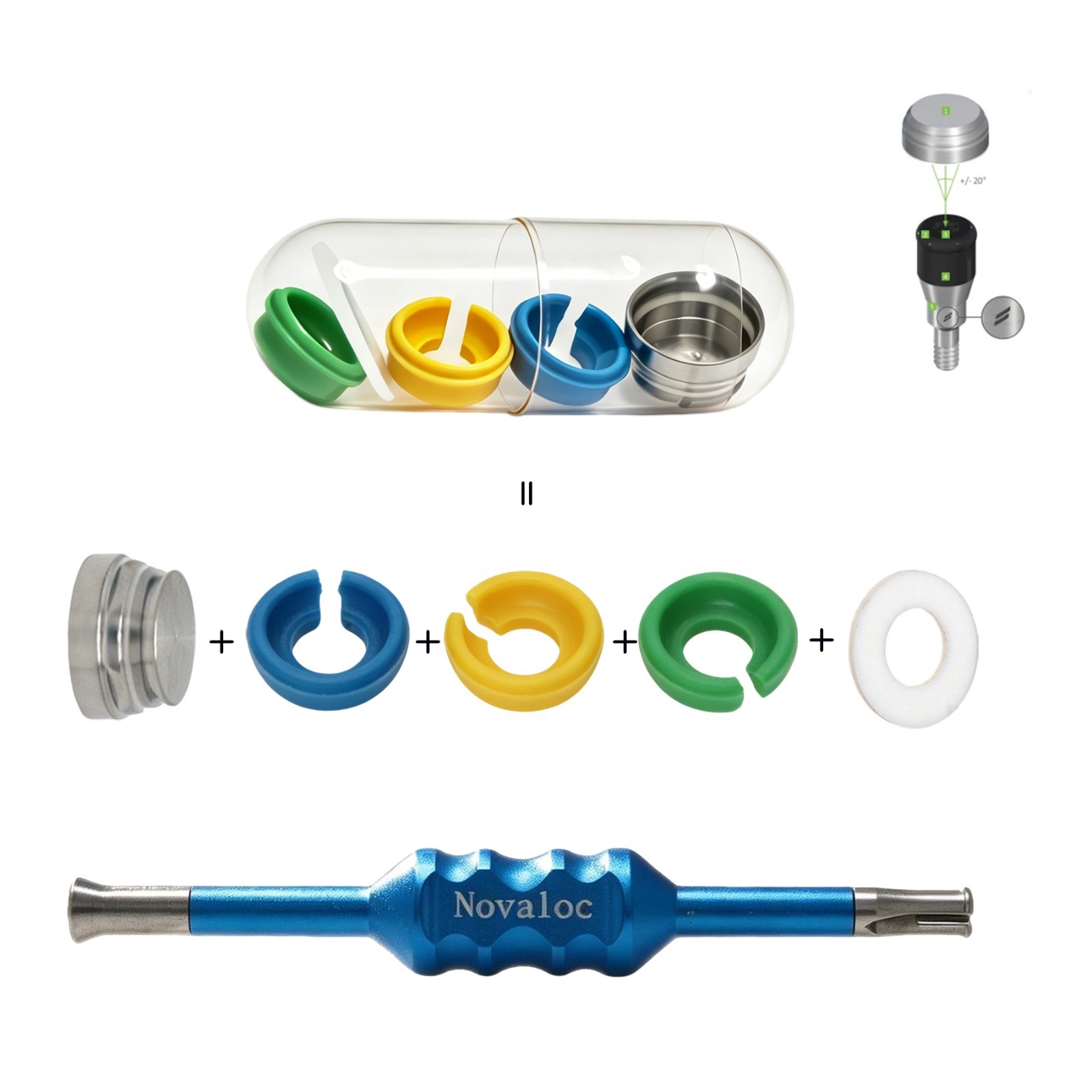 Novaloc Retention Inserts Caps & Mounting&Demounting Tool for Dental Overdenture