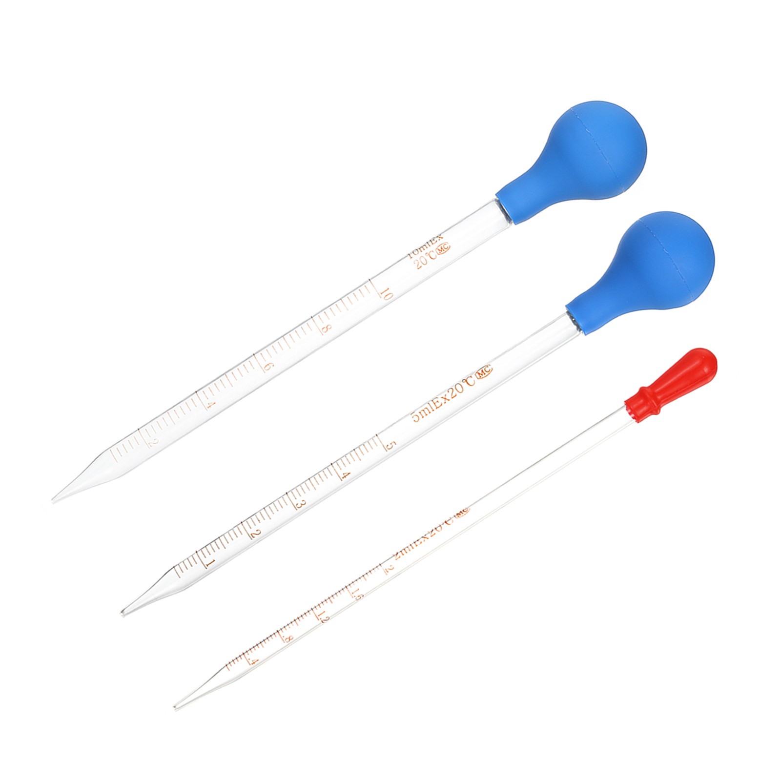 3Pcs Graduated Pipettes 2ml 5ml 10ml Glass Pipette with Bulb