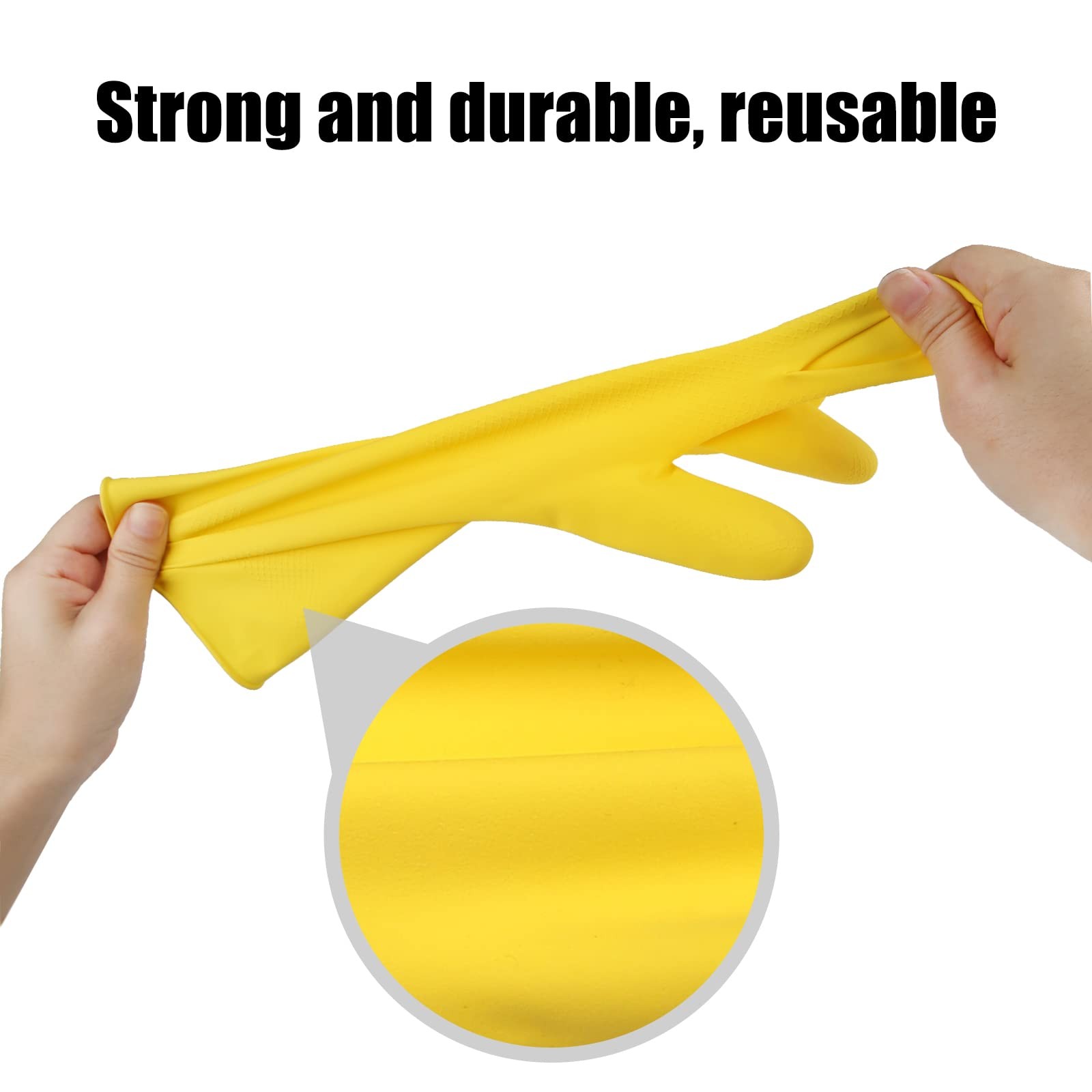 Yellow Rubber Cleaning Gloves, Reusable Dishwashing Gloves, 3 Pairs, Medium