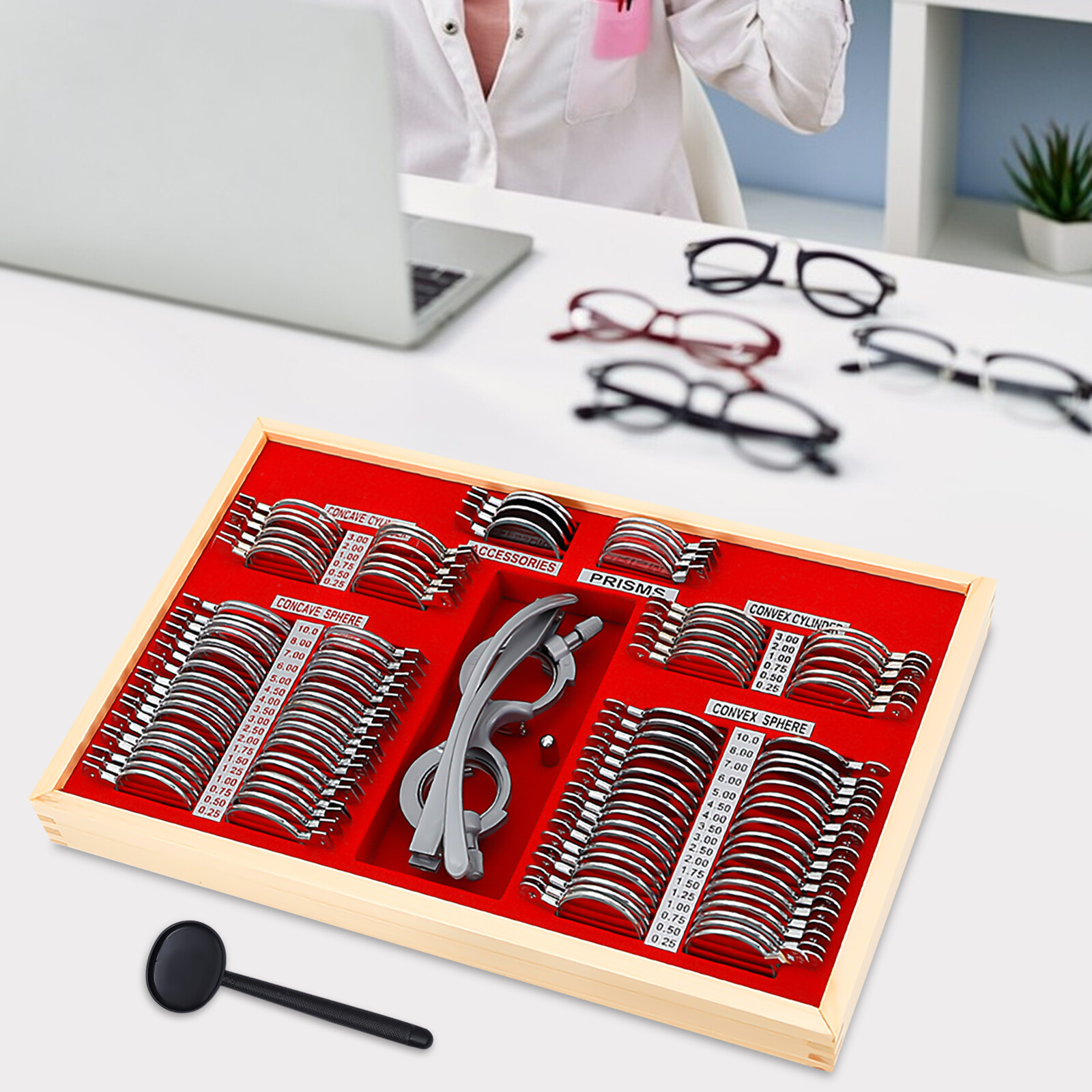 104pcs Optometry Optical Trial Lens Kit Test Metal Trial Frame Set w/Case Box