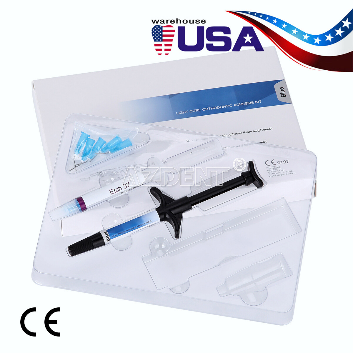 Dental Light Cure Ortho Resin Adhesive Paste Blue 37% Phosphoric Acid Etchant US