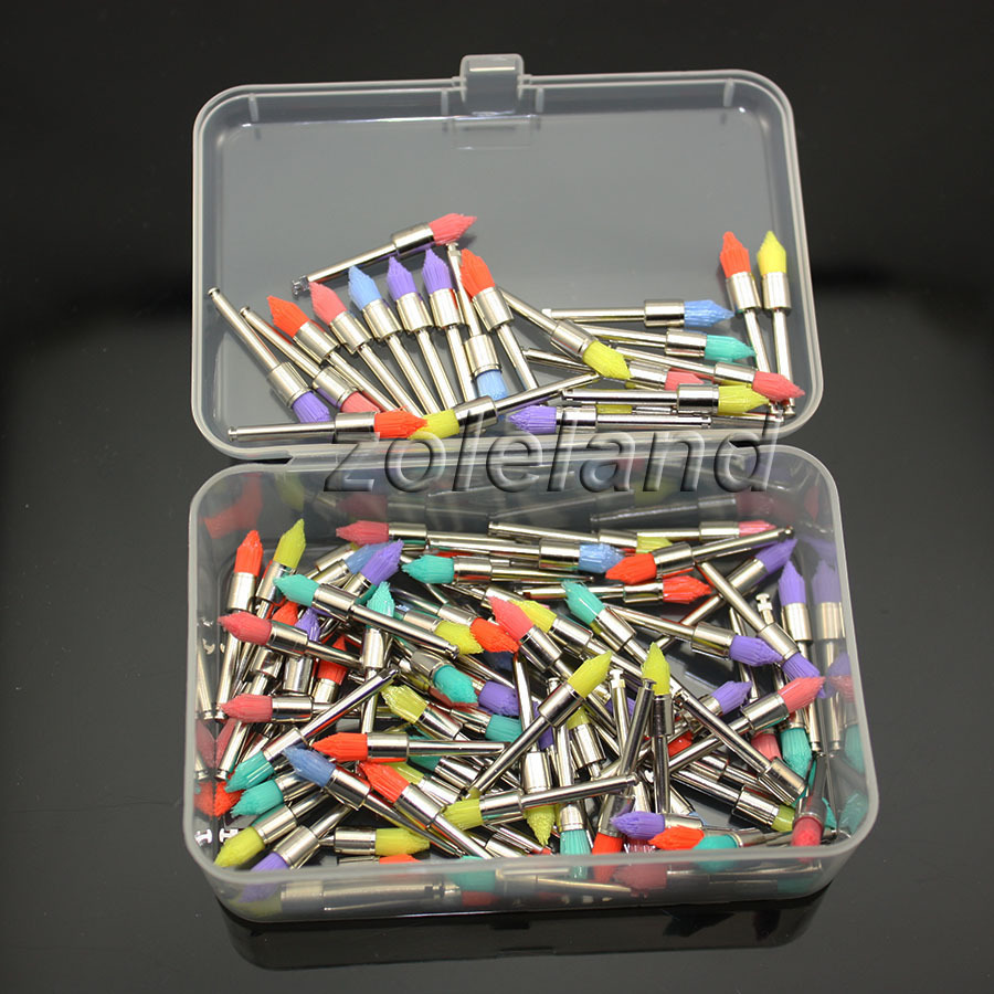 100 PCS Mixed Color Dental Prophy Brush Polishing Polisher Nylon Latch Taperd