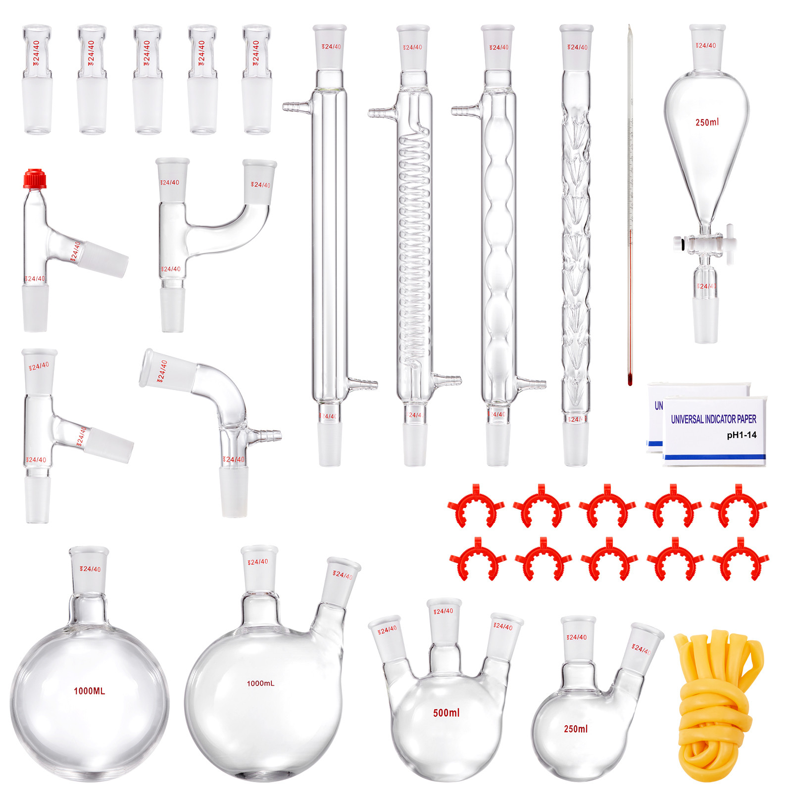 VEVOR Lab Glassware Distillation Kit 1000ml 3.3 Boro 32 pcs Glassware Equipment