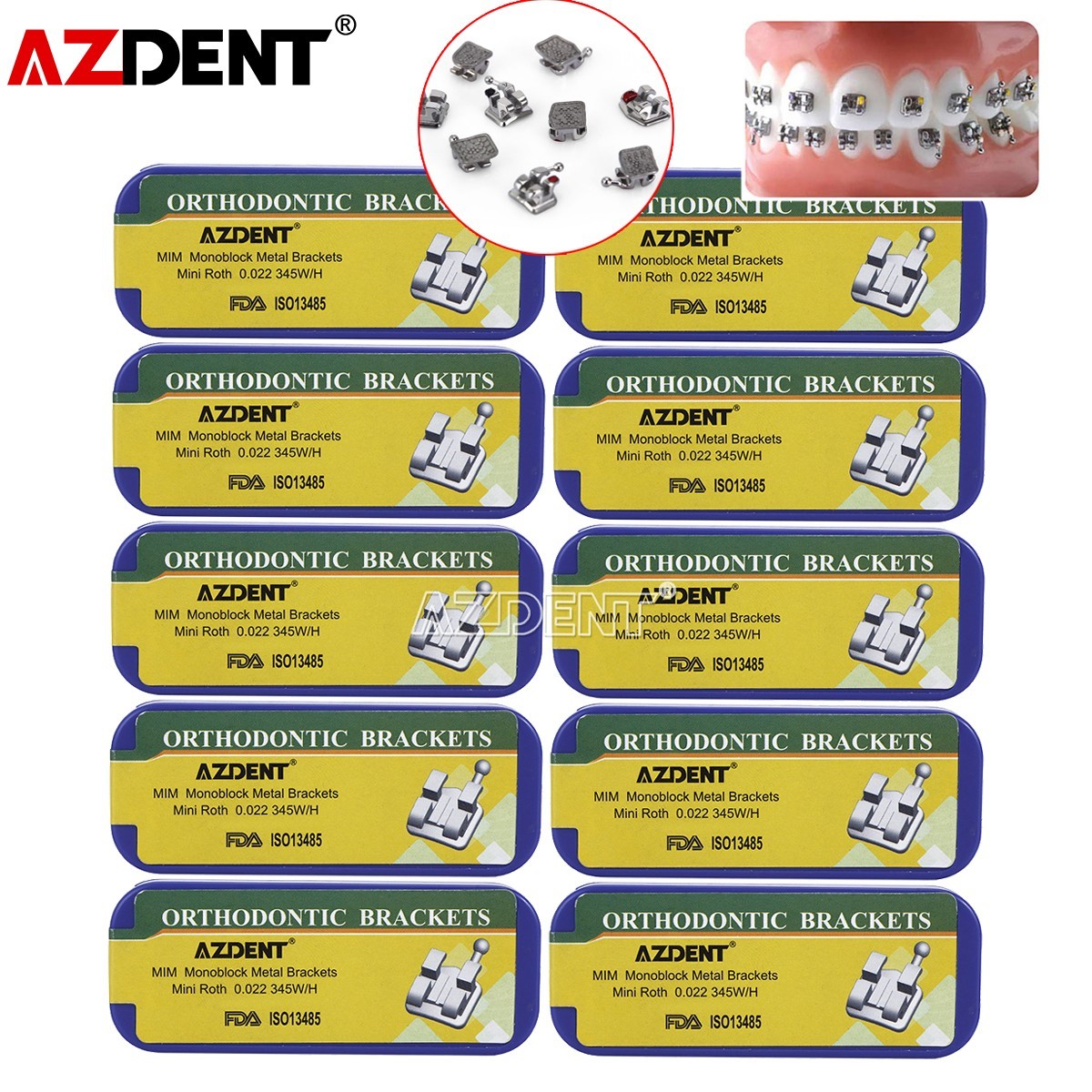 10X AZDENT Dental Orthodontic Brackets Braces Metal Mini Roth .022 Hooks 3 4 5