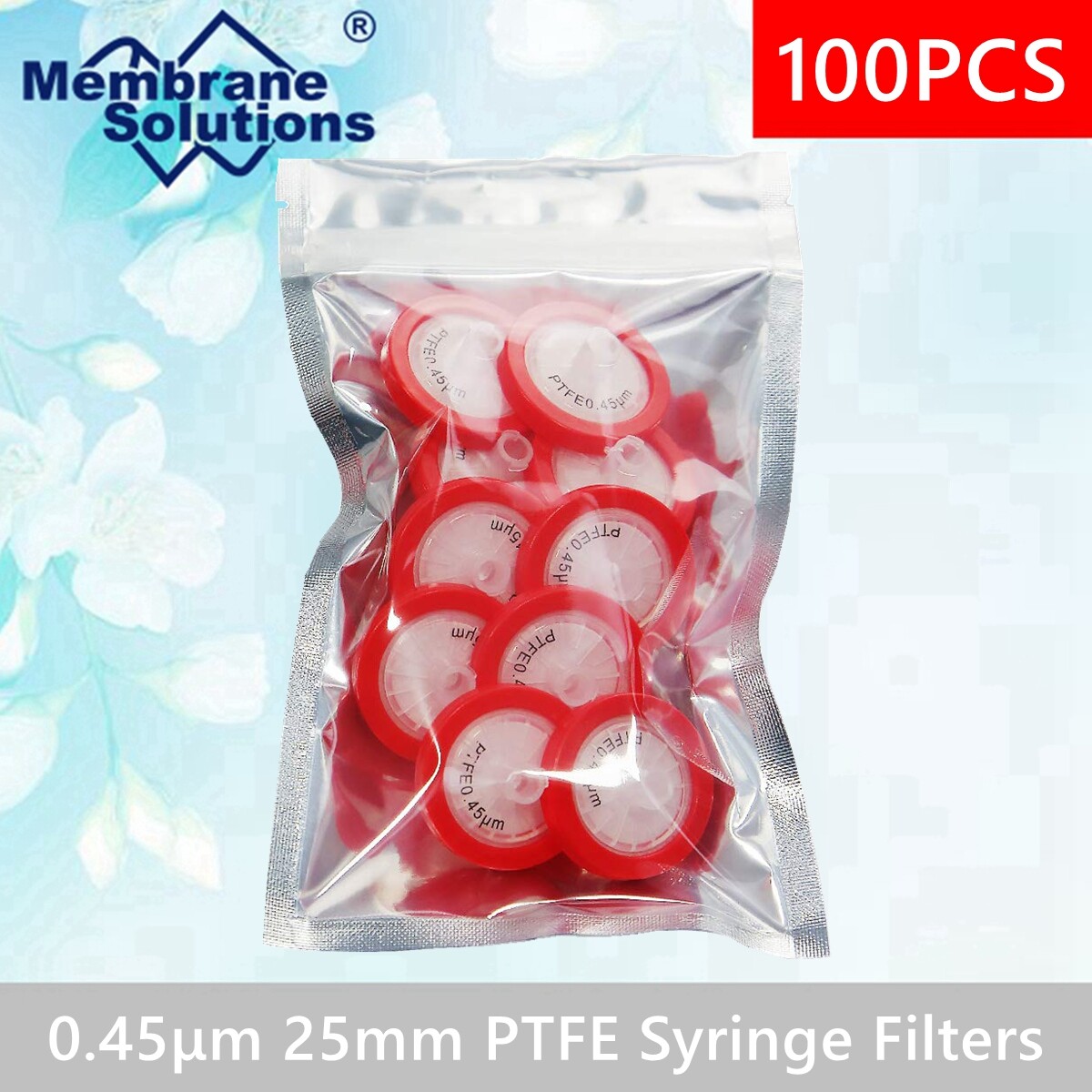100pcs Lab PTFE Needle Filter 0.45μm,25mm Hydrophobic Syringe Filters Disposable