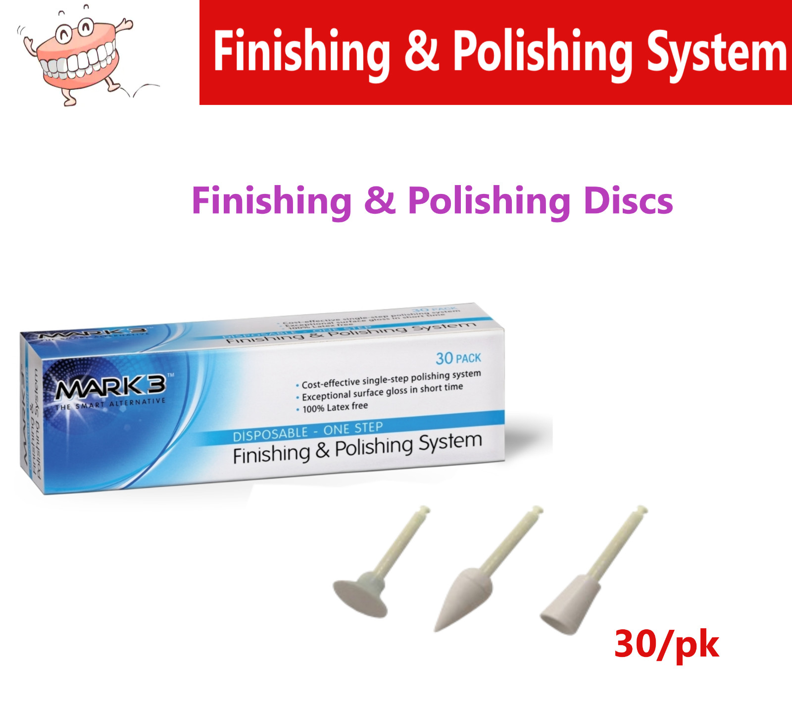 Dental Pogo Polishers Type MARK3 Finishing & Polishing Discs 30/pk