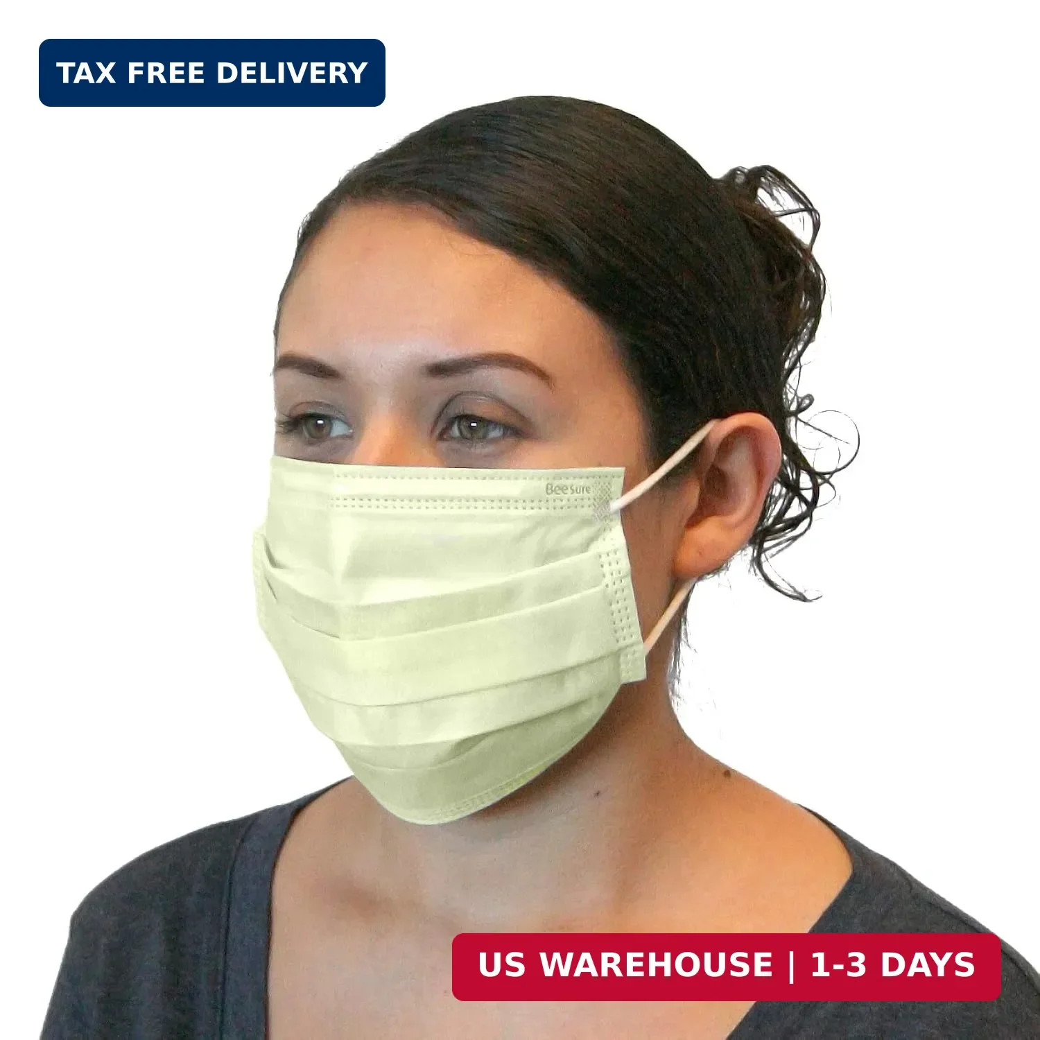 BeeSure BE2100Ycase Ear Loop Face Masks, Yellow (Pack of 400)