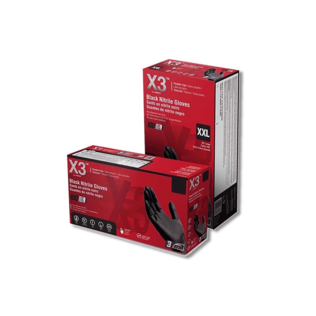 X3 Nitrile Disposable Gloves Large Black Powder Free 100 pk BX346100