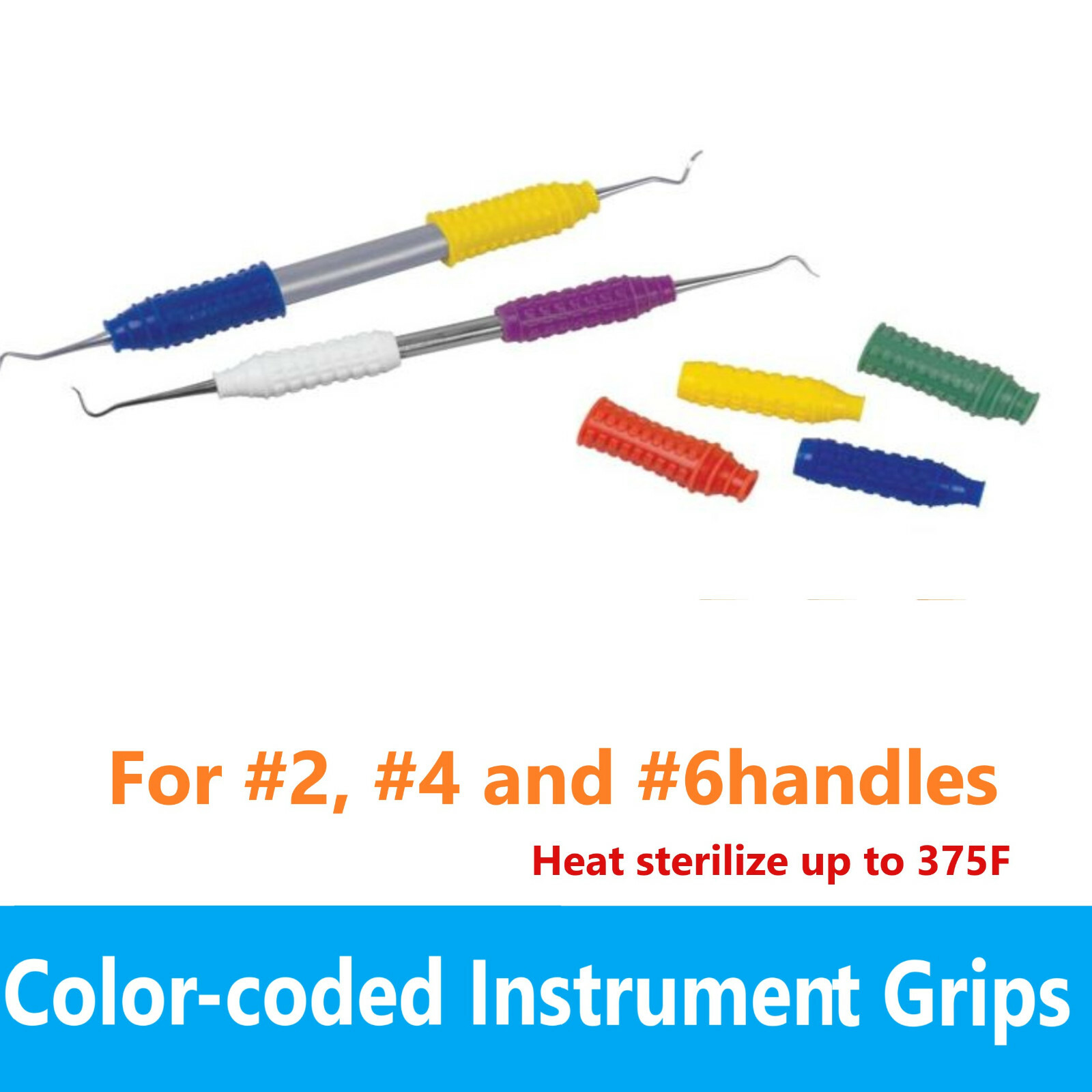 Dental SILICONE INSTRUMENTS GRIPS Color-Coded For #2 #4 and #6 Handles 24/Bx