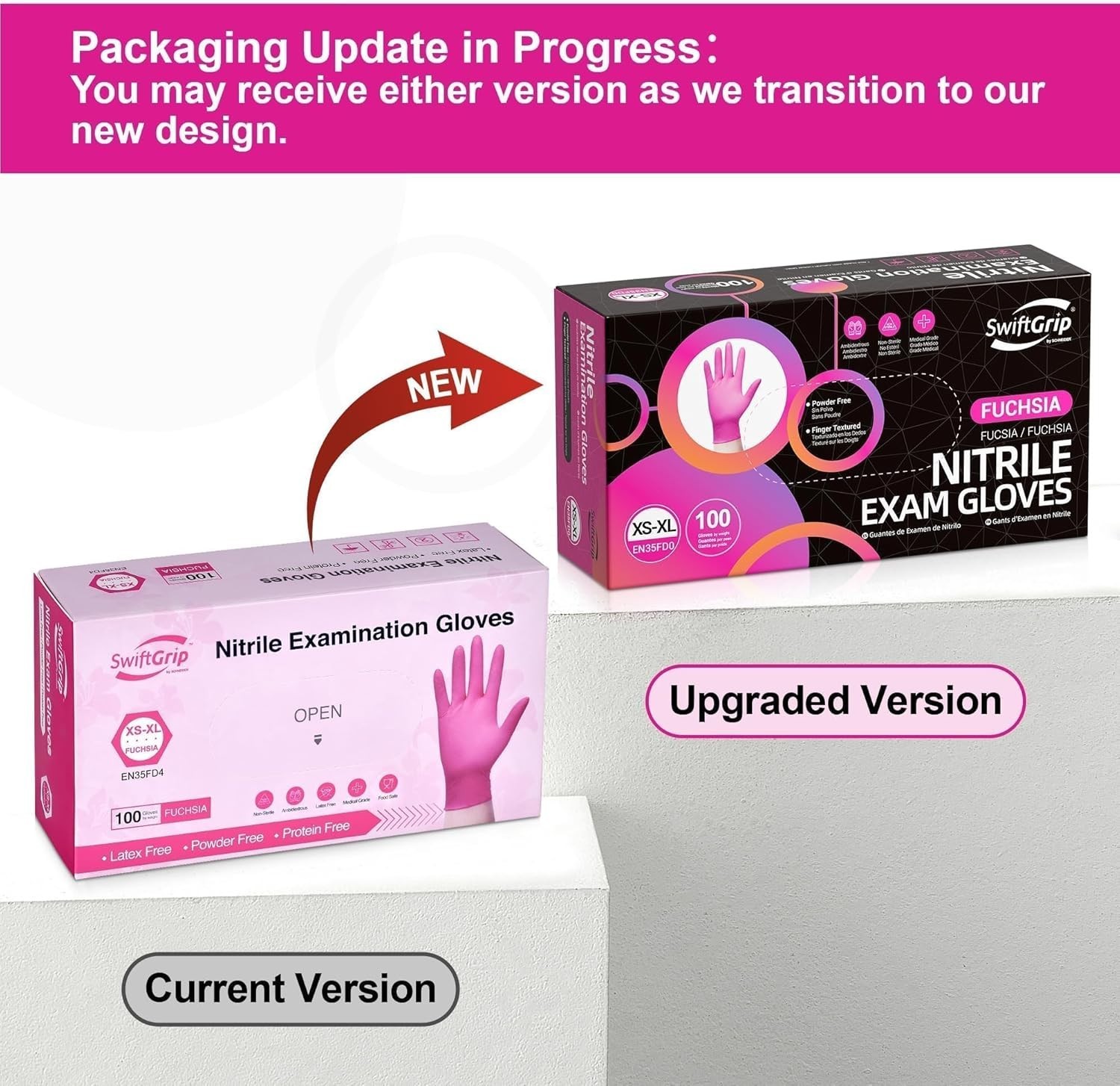 Lightweight 3-Mil Fuchsia Disposable Nitrile Gloves – Safe, Stretchable, 100 CT