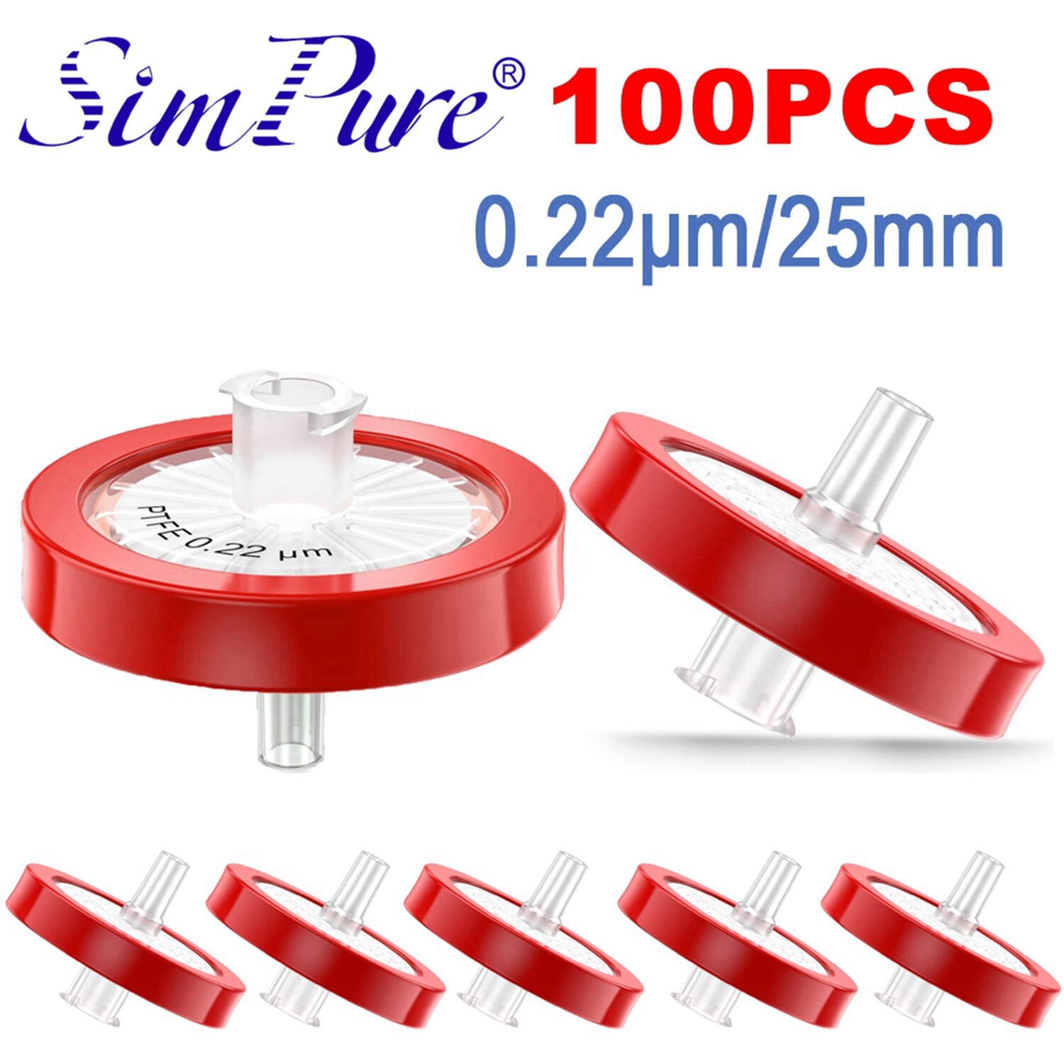 Simpure 1000x Syringe Filters PTFE Membrane OD=25mm 0.22μm HPLC No-sterilize New