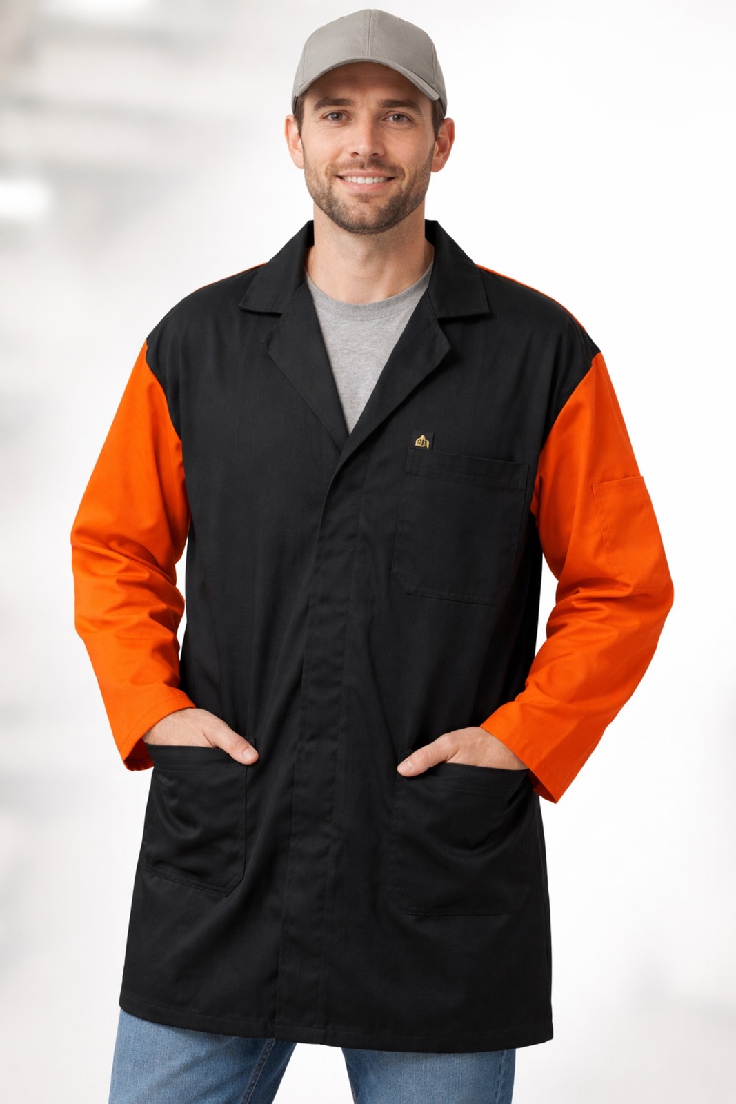 Unisex KLM/TNT Black Lab Coat Orange Sleeves Medical Mechanic Jacket XL