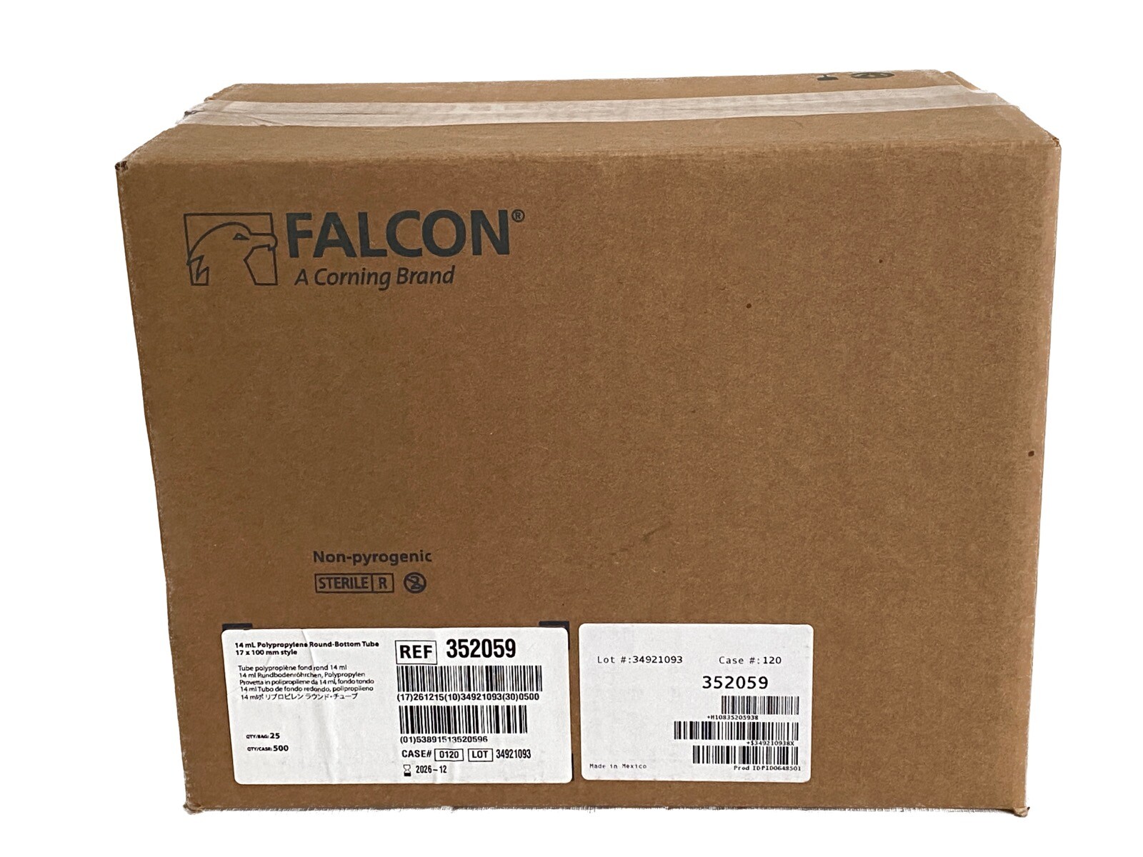 (500/Cs) CORNING FALCON 14mL Graduated Round Bottom PP Test Tube 17x100mm 352059
