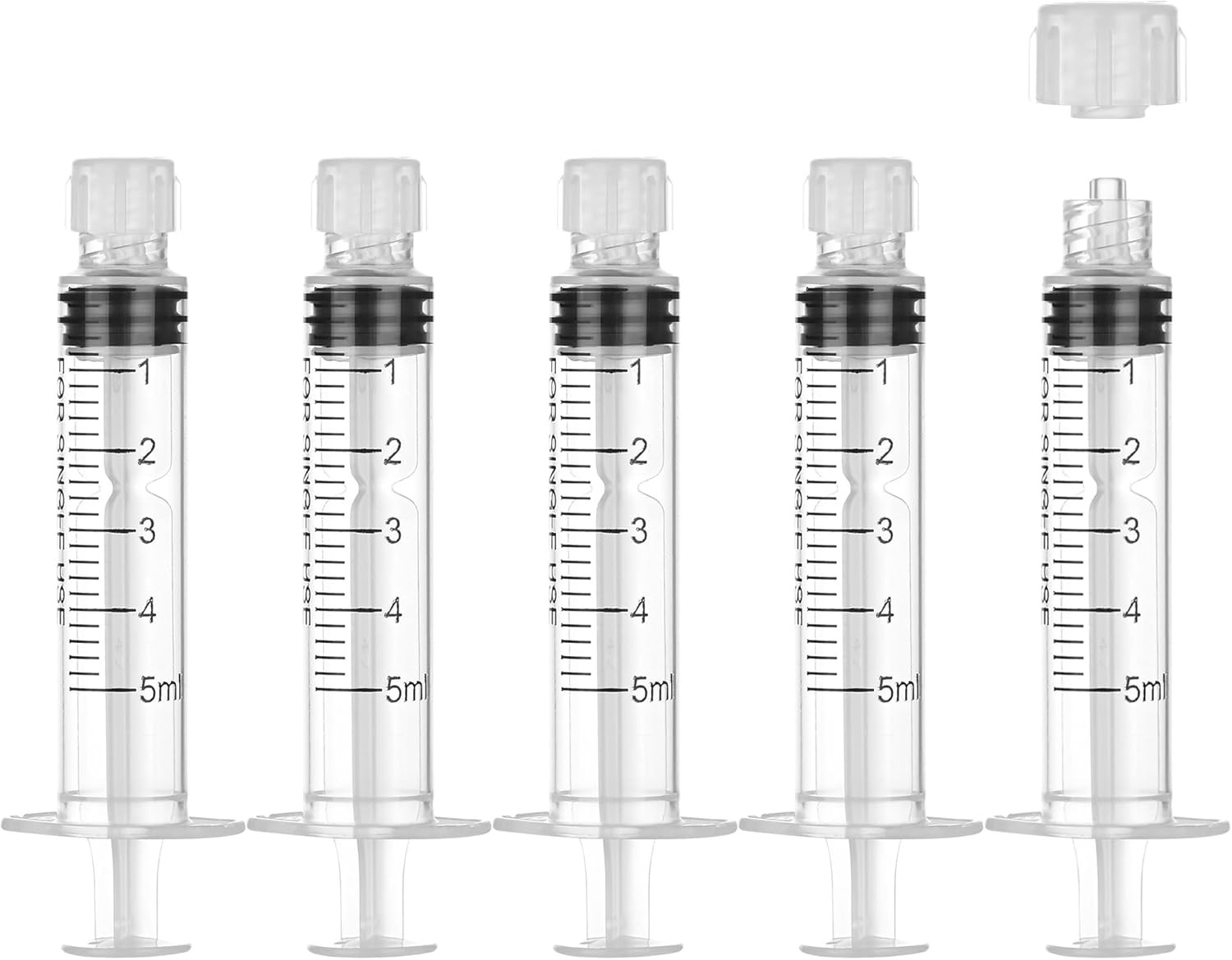 50 Pack 5ml Plastic Luer Lock Syringes with Caps – Needleless Liquid Transfer
