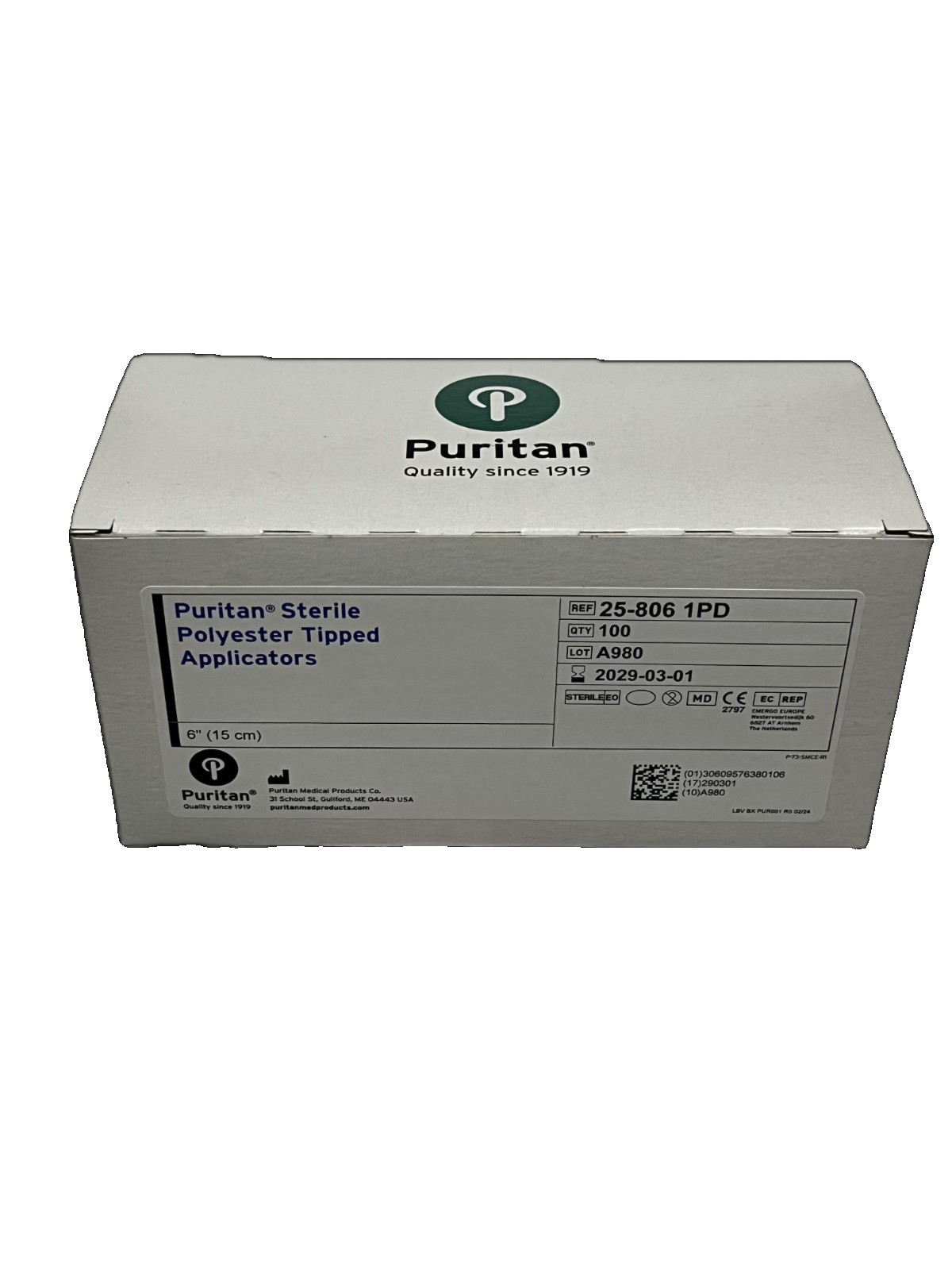 Puritan Sterile Polyester-Tipped Applicators 25-806-1PD 6″ (15cm) – Pack of 100