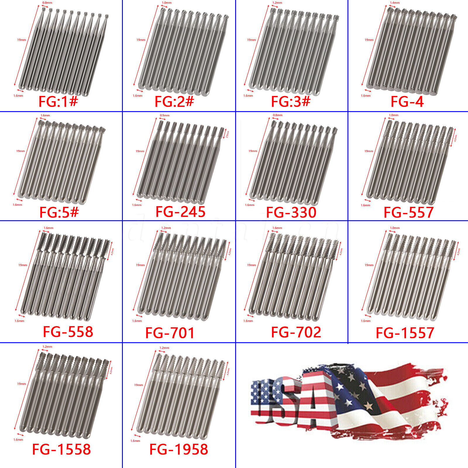 10 pcs Dental Carbide Burs Friction Grip Bur Short Shank F/ High Speed Handpiece