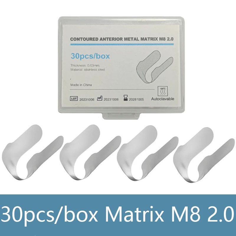 30/box Dental Proximal Anterior Metal Matrix Band Twin Matrices Contoured 0.03mm