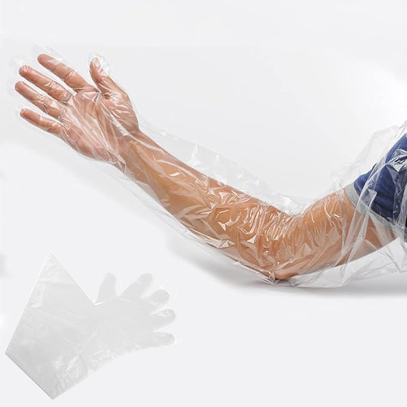 Jcwto 50pcs Disposable Long Plastic Gloves, Veterinary 35 inches, Transparent