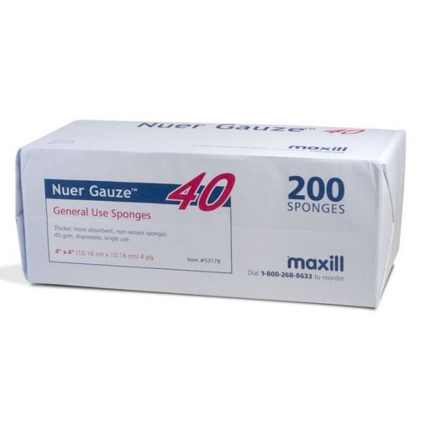 Nuer Gauze 4″ x 4″ Non-Sterile Sponge, 4-Ply, 1 Sleeve, 200/Box